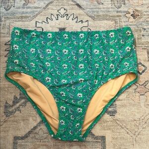 J Crew Green Floral High-Waisted Bikini Bottoms